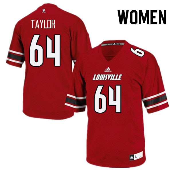 Women #64 Travis Taylor Louisville Cardinals College Football Jerseys Stitched Sale-Red - Click Image to Close